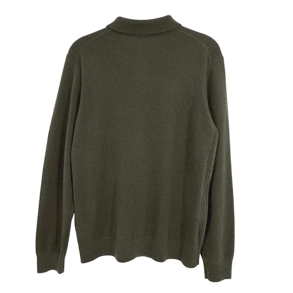 Todd Snyder 100% Cashmere Polo Sweater Mens Medium Olive Green Cardigan - Picture 2 of 8